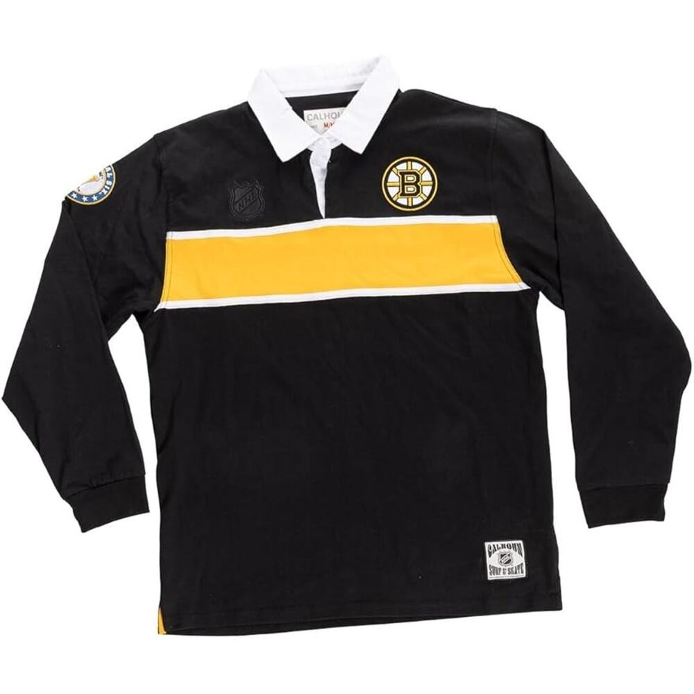 Calhoun NHL Boston Bruins Rugby Shirt Men’s Cotton Long Sleeve, Size M, NWT